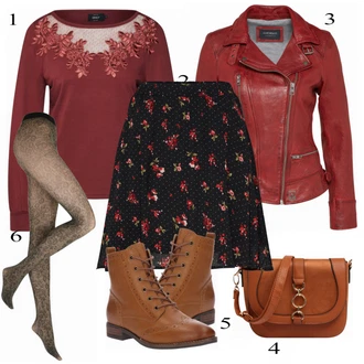Outfity na zimu Áčkového Střihu s Červená/Růžová About You "Schnrstiefelette Therese"Look: Lehký, Áčkového Střihu, Francouzské, Krásný, Romantický, Univerzitní, Vintage