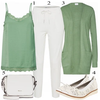 Outfity pro léto s Bílá/Khaki/Krémová Bavlněná Kalhoty/Žerzejová Kalhoty/Navlékací Kalhoty/7/8 Kalhoty/Kalhoty s nášivkou uprostřed/Dlouhá Kalhoty/Jogger Kalhoty/Ležérní Kalhoty/Úzká Kalhoty/Teplák/Mušelínové kalhoty Only "Pěkný letní vzhled"