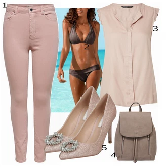 Outfit s Hnědá/Fialová/Vínová/Tmavě hnědá Vintage Bikiny/Bikinové plavky s vycpávkami/Trojúhelníkové Bikiny/Bikiny s průstřihem/Kožené bundy pro muže/Zavinovací bikini/Balconette-bikini/S Kosticemi/Bikin/Push-up bikini Lascana "Pěkný letní vzhled"