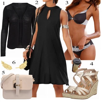 Outfit s Černá Halenkové Šaty/Košilové šaty/Francouzské šaty/Kancelářské šaty/Gotické Šaty/Občanské šaty/Polo Šat/Business Šaty/Podvazkové šaty Lascana "Pěkný letní vzhled"