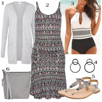 Outfit s Černá/Vínová Šaty S Potiskem/Národní šaty/Žerzejové Šaty/Šaty s Přehozem Lascana "Pěkný letní vzhled"