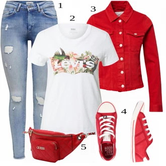 Outfit s Červená Teniska Mustang "Praktický vzhled"