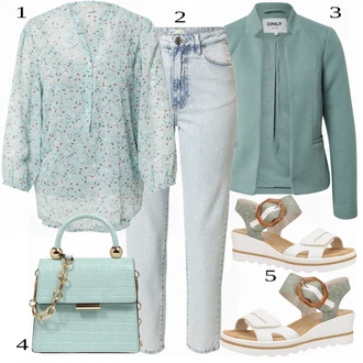 se suchým zipem Outfit s Růžová/Béžová/Modrá Sandál na klínku Rieker "Skvělý pro volný čas"