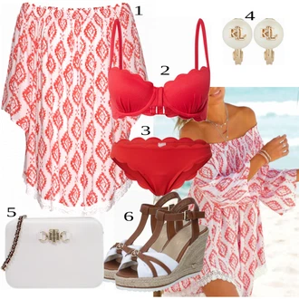 Outfit s Červená Bikiny - Spodní Díl/Bikiny s průstřihem/Provázkové bikini/Bikiny tanga/Spodní díl bikin/Micro Bikini HUNKEMÖLLER "Outfit na léto"