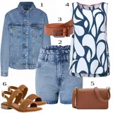 Kombinace béžových a modrých džínů culottes image