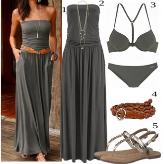 Outfit s Khaki/Tmavě zelená/Šedá Bikin/Balconette/S Kosticemi/Bikinové plavky s vycpávkami/Tankin Push-up/Push-up vršek bikin/Balconette-bikini/Bikiny s průstřihem/Bikinový vršek s kosticí/Push-up bikini Bruno Banani "Hezký letní vzhled"