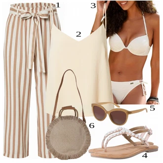 Outfit s Bílá/Krémová Horní díl bikin Bralette/Balconette/Trojúhelníkové Bikiny/Bikinový vršek s kosticí/Push-up vršek bikin/Kožené pásky pro muže/Kožené bundy pro muže Buffalo "Vkusný letní outfit"