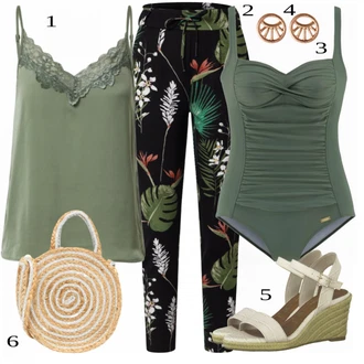 Outfity pro zábavu s Tmavě zelená/Zelená Plavky Tankin Push-up/Push-up tankini/Plavky na kontrolu břicha/Plavky s minimálním střihem/Bezdrátový Plavky/Formující tankini/Tankiny vrchní díl/Tvarující Plavky Lascana "Ulice Styl Outfit"