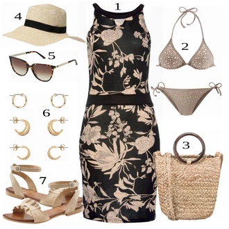 Outfit s Černá/Béžová/Hnědá/Šedá Šaty Bez Rukávů/Pouzdrová Šat/Pouzdrové Šaty/Šaty S Potiskem/Šaty na Podzim/Žerzejové Šaty/Úzké Šaty/Přiléhavé Šaty/Šaty S Rovným Střihem/Společenské šaty pro hosta Lascana "Tvůj otmjeni outfit"