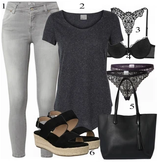 Outfit s Černá/Béžová Espadrille pantofle/Espadrilka na Podpatku/Espadrille sandál/Espadrilka s klínovým podpatkem About You "Lehký outfit"