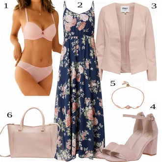 Outfit s Tmavě modrá/Modrá/Růžová Boho Letní Šaty/Květinové Šaty/Dlouhé Letní Šaty/Maxi Šaty/Šaty S Potiskem About You "Lehký outfit"