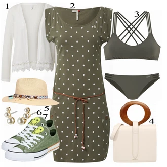 Outfit s Tmavě zelená/Khaki/Zelená Spodní díl bikin/Kožené bundy pro muže/Trojúhelníkové Bikiny/Balconette-bikini/Micro Bikini/Bikiny - Spodní Díl/Bikiny s průstřihem/Provázkové bikini Bruno Banani "Pěkný Ležérní Outfit"