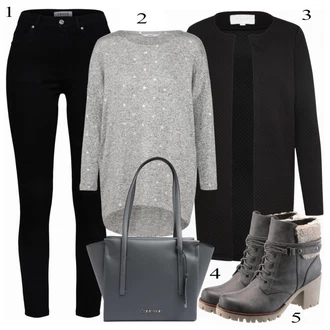 Outfity na zimu s Černá/Šedá/Tmavě šedá Dlouhé Kardigany/Kašmírový kardigán/Bavlněný svetr/Svetr s podšívkou/Kardigán se stojatým límečkem/Kardigán s kulatým výstřihem Vila "Lesk"