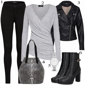 Outfit s Černá/Šedá/Tmavě modrá Přezková bota/Sandál se suchým zipem/Rybářská sandála/Dřevák & pantofle s vyměnitelnou stélkou/Bota S Kolečkem/Sandál Na Podpatku/Uzavřený Sandál About You "Sestry Point Pullover"