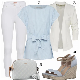 Džínovina Outfit s Šedá/Světle modrá/Modrá Halenka Móda Pro Plnoštíhlou/Tunika VERO MODA "Elegantní letní outfit"