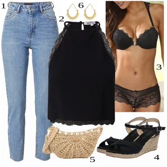 Outfit s Černá/Béžová Sandál na klínku/Espadrilka s klínovým podpatkem/Letní Bota/Korkový sandál na klínku/Espadrille sandál/Espadrilka na Podpatku About You "Módní outfit pro volný čas"
