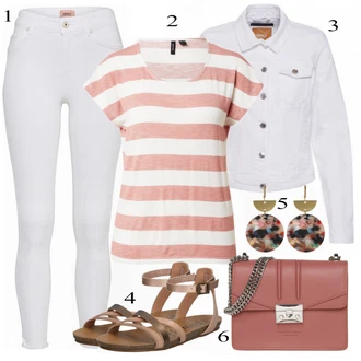 Krátká Outfit s Šedá/Krémová/Bílá/Světle šedá Džínové Bund/Krátký Bund/Letní Bund/Košilová bunda/Krátký Bund/Krátké Džínové Bundičky Only "Letní volnočasový outfit"