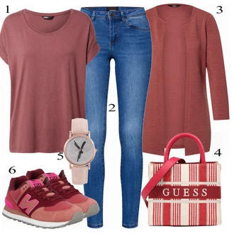 Zapínání na knoflíky Outfit s Červená/Hnědá/Tmavě červená Pletenina veľkej veľkosti/Halenka a Tunika Tunika Only "Cool každodenní outfit"