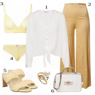 outfit mit Roza/Bež/Modra/Bela Srajca About You "Tvoja elegantna obleka"