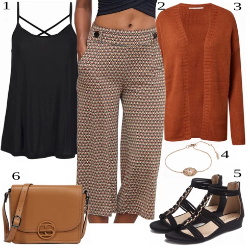 Kombinace Hnědá/Červená/Oranžová/Béžová Tvídová Kalhoty/Tradiční Kalhoty/Culotte Kalhoty/Látková Kalhoty/Mušelínové Kalhoty/Plážová Kalhoty/Kalhoty s Potiskem/Navlékací Kalhoty Buffalo kombinovat s Černá/Hnědá Top Halenka Bez Rukávů/Dlouhý Top/Top Se Špagetovými Ramínky Lascana