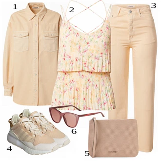 Outfit s Khaki/Oranžová/Hnědá/Béžová Lacláč/Kalhoty s Vysokým Pasem/Kalhoty se Štěrbinou/Rovná Kalhoty/Twillová Kalhoty/Mušelínové kalhoty/Paperbag Kalhoty/Kalhoty s dírou/Boyfriend Kalhoty Edited "Lehký outfit"