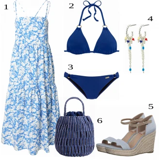 Outfit s Tmavě modrá/Modrá/Světle modrá Plavky Bikiny - Spodní Díl/Bikinové Plavky s vycpávkami/Plavka/Provázkové bikini/Bikiny hotpant/Spodní díl bikin/Sportovní bikiny Lascana "Letní oblečení"