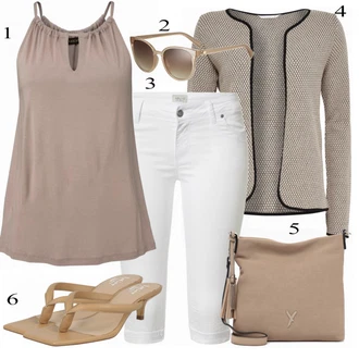 Old Money Outfit s Bílá/Krémová Košile Bermuda/Capri Hailys "Letní oblečení"Look: Styl, Cool, Mom, Old Money, Chytrý příležitostný, Univerzitní