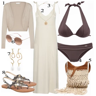 Outfit s Hnědá/Fialová/Vínová/Tmavě hnědá Vintage Bikiny/Bikinové plavky s vycpávkami/Trojúhelníkové Bikiny/Bikiny s průstřihem/Kožené bundy pro muže/Zavinovací bikini/Balconette-bikini/S Kosticemi/Bikin/Push-up bikini Lascana "Letní styl pro módní ženy"