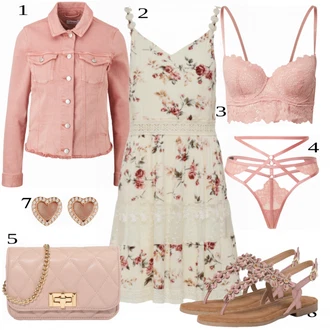 outfit mit Roza/Bež/Modra Nedrček HUNKEMÖLLER, Hlačke HUNKEMÖLLER "Tvoj cool outfit"