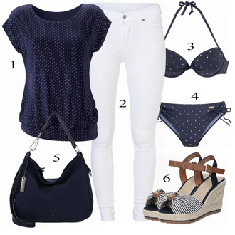 Outfit s Černá/Oranžová/Modrá/Tmavě modrá/Hnědá Push-up vršek bikin/Push-up bikini/Bandeau Bikin/Bikinový vršek s kosticí/S Kosticemi/Balconette/Balconette-bikini/Bandeau vršek bikin Lascana, Modrá/Černá/Tmavě modrá Balconette-bikini/S Kosticemi/Bandeau Bikin/Bikiny s průstřihem/Plavky S Kosticí/Vintage Bikiny/Brazilské bikini/Push-up bikini/Zavinovací bikini Lascana "Módní outfit pro volný čas"
