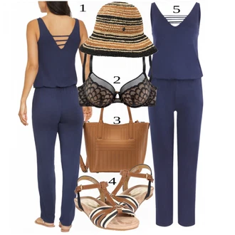 Outfit s Modrá/Tmavě modrá Letní overall/Overal se zipem/Elegantní overal S.Oliver "Módní letní vzhled"