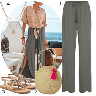 Outfit s Béžová Žabka na podpatku/Zimní bota/Sandál Na Podpatku/Nízká bota na podpatku Lascana "Plážový outfit"
