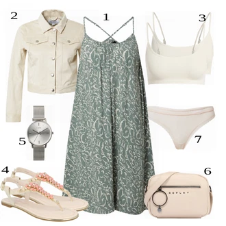 outfit mit Roza/Bež/Modra/Siva Sandali Buffalo "Tvoja elegantna obleka"