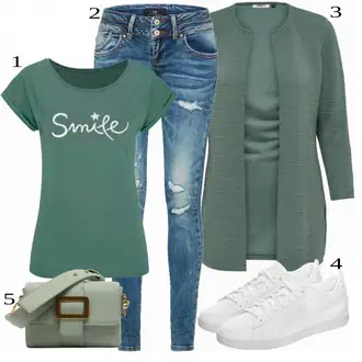 Outfit s Tyrkysový/Zelená/Khaki Pletenina veľkej veľkosti/Tunika/Kabát/Kalhoty Veľké Veľkosti Only "1"