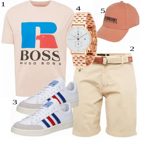 Roza Majice kombinirajte z Roza/Bež/Modra Kratke hlače Indicode Jeans, Roza/Bež/Modra Majice Boss, Kapten & Son