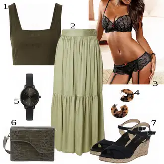 Outfit sa Zeleno/Bež Suknja Bizance Paris "Tvoj otmjeni outfit"
