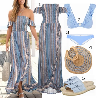 Slavnostní Outfit s Šedá/Vícebarevný/Modrá Hippie šaty/Dlouhé šaty/Boho Letní Šaty/Šaty s Rozparkem/Dlouhé Šaty/Dlouhé Letní Šaty/Maxi Šaty Lascana "Hezký letní vzhled"Look: Boho, Hippie, Jazz, Námořní, Old Money, Příliš oblečený, Slavnostní