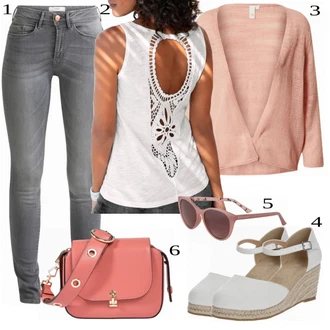 Outfit s Šedá/Tmavě šedá/Světle šedá Kožená bunda/Kotníková Bota/Džín s Nízkým Pasem/Zkrácené Džíny/Push up Džín/Džíny s Rozparkem/Džíny s Nízkým Sedem/Kožené Boty/Slim Fit Džíny/Džíny Regular Fit/Zimní bunda Ichi "Letní Ležérní Outfit"