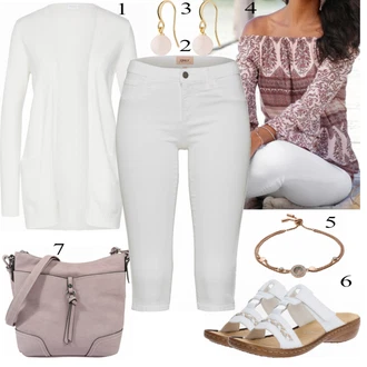 Outfit s Růžová/Fialová Ležérní košile/Barevná košile/Mušelínová košile Lascana "Letní Ležérní Outfit"