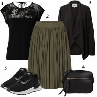 Outfit s Černá/Zelená Sukně/Móda Pro Plnoštíhlou About You "Letní Ležérní Outfit"