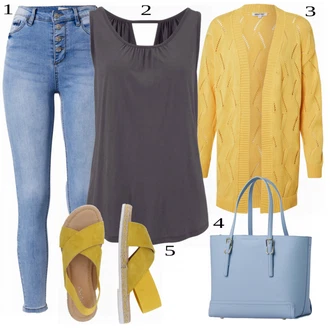 Outfit s Žlutá Pletený Oděv Kardigan About You "Letní Ležérní Outfit"