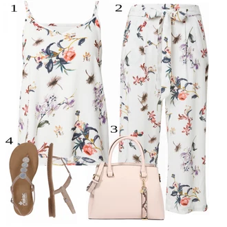 Outfit s Bílá/Béžová/Žlutá/Hnědá/Světle modrá Bota Páskový Sandál/Sandál se třpytkami/Pletený Sandál/Sandál S T Páskem Rieker "Módní letní vzhled"