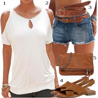 Outfit s Modrá/Tmavě modrá/Světle modrá Džín s Nízkým Pasem/Navlékací džíny/Džíny Culottes/Džíny s Rozparkem/Džíny s Dírou/Džíny s Nízkým Sedem Buffalo "Letní květiny"