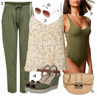 Outfit s Tmavě zelená Jednodílné Plavky/Bezdrátový Plavky/Plavky s průstřihem/Formující tankini/Plavky na kontrolu břicha/Zeštíhlující Plavky Lascana "Stylová letní nálada"