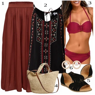 Nev?sta Outfit s ?ervená/Hn?dá/Tmav? ?ervená Sukn? do Délky Lýtka/Slavnostní Maxi Sukn?/Dlouhá Sukn?/Maxi Sukn?/St?edov?ká Sukn?/Vintage Sukn? maxi Only "Outfit na léto"