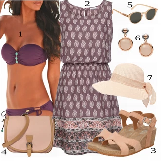Outfit s Fialová Push-up bikini/Brazilské bikini/Bandeau Bikin/Bikiny s průstřihem/Zavinovací bikini/S Kosticemi/Balconette-bikini Lascana "Lehký outfit"