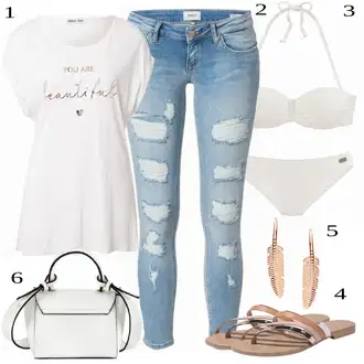 Outfit s Bílá/Béžová/Khaki Balconette/Women's Lingerie & Swimwear/S Kosticemi/Balconette-bikini/Bandeau Bikin/Push-up bikini Buffalo "Ulice Styl Outfit"