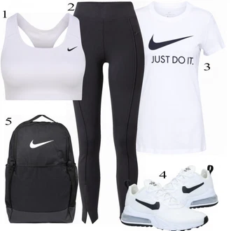 Poletne Outfiti mit Siva/Bela Nedrček Nike, Črna Touring backpack Nike "Tvoj cool outfit"