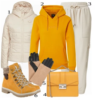 Outfity na zimu s Šedá Džíny/Dlouhá tylová sukně/Dlouhé Kardigany/Kalhotky/Dlouhý Zimní Kabát/Zvonová Kalhoty ABOUT YOU Limited "Sportovní zimní outfit"