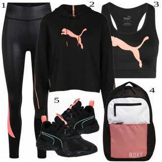 Outfit s Oranžová/Vícebarevný/Červená/Růžová Legíny do Posilovny/Běžecká Kalhoty/Cyklistická Kalhoty/Legíny s Vysokým Pasem/Vinylový Legín Puma "Sportovní Oblečení"